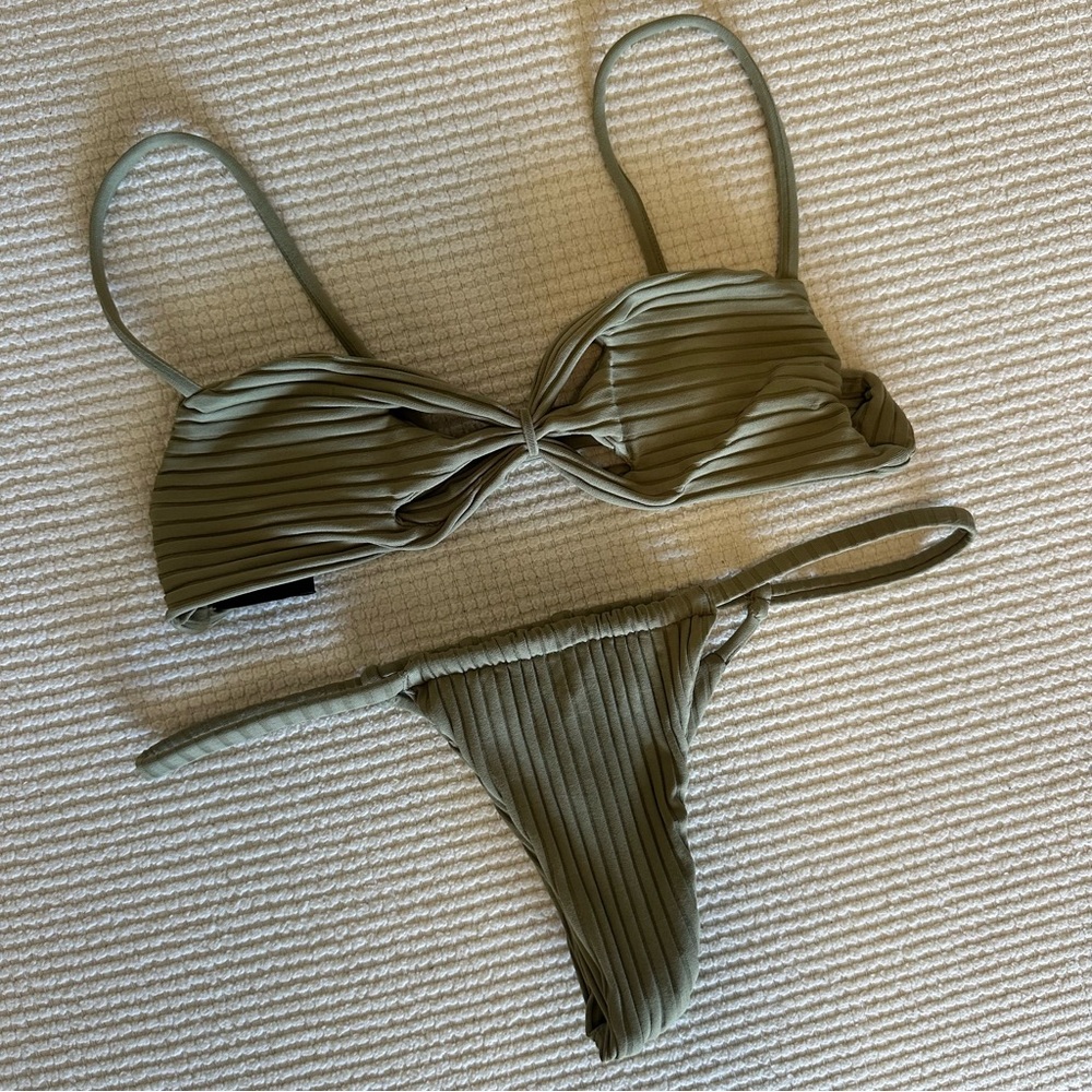 Indah Green Ribbed Bikini Set